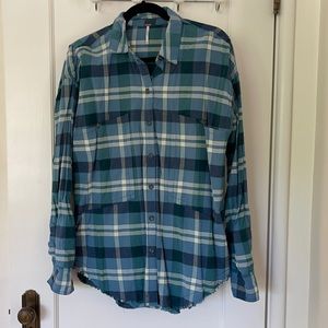 Free people blue checkered button to shirt